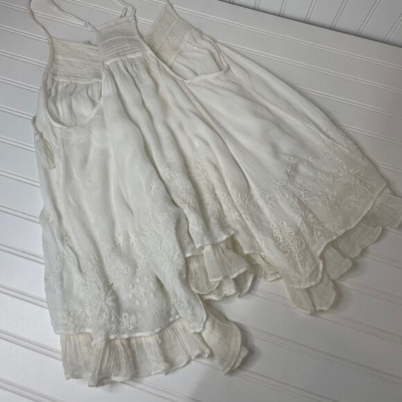 Free People White Tassel Embroidered Boho Top & Black Front Zip Denim Skirt 8 - Picture 6 of 10